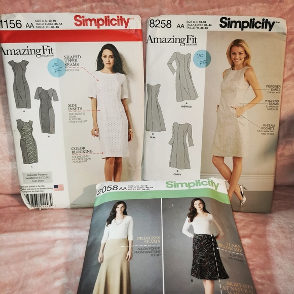 2 UC FF Simplicity Amazing Fit Dresses Sewing Patterns 8258 & 1156, size 10-18 - Picture 1 of 14